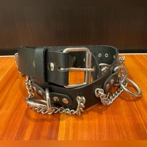 Black Leather Belt with Silver Accents